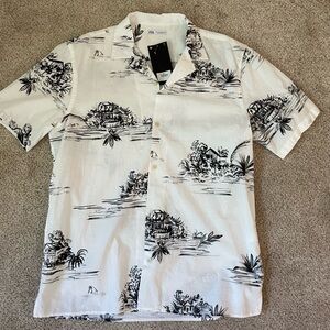 Zara men’s linen black and white button down shirt